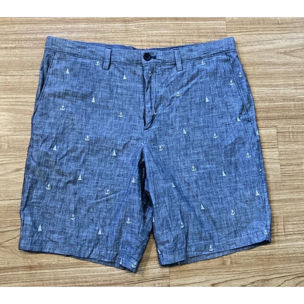 Banana Republic Aiden Shorts Men's 36 Blue‎ Sailboat Anchor Beach Cotton Chino